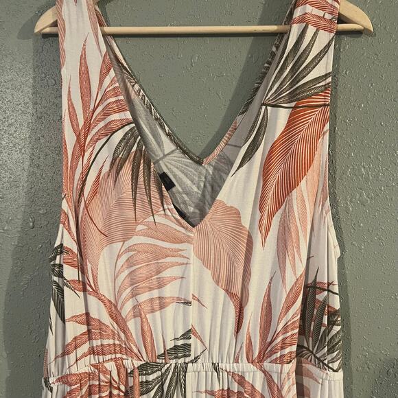 Tahari Women's 2x V Neck Maxi Dress Tropical Rust & Olive Green White Background - Picture 5 of 9